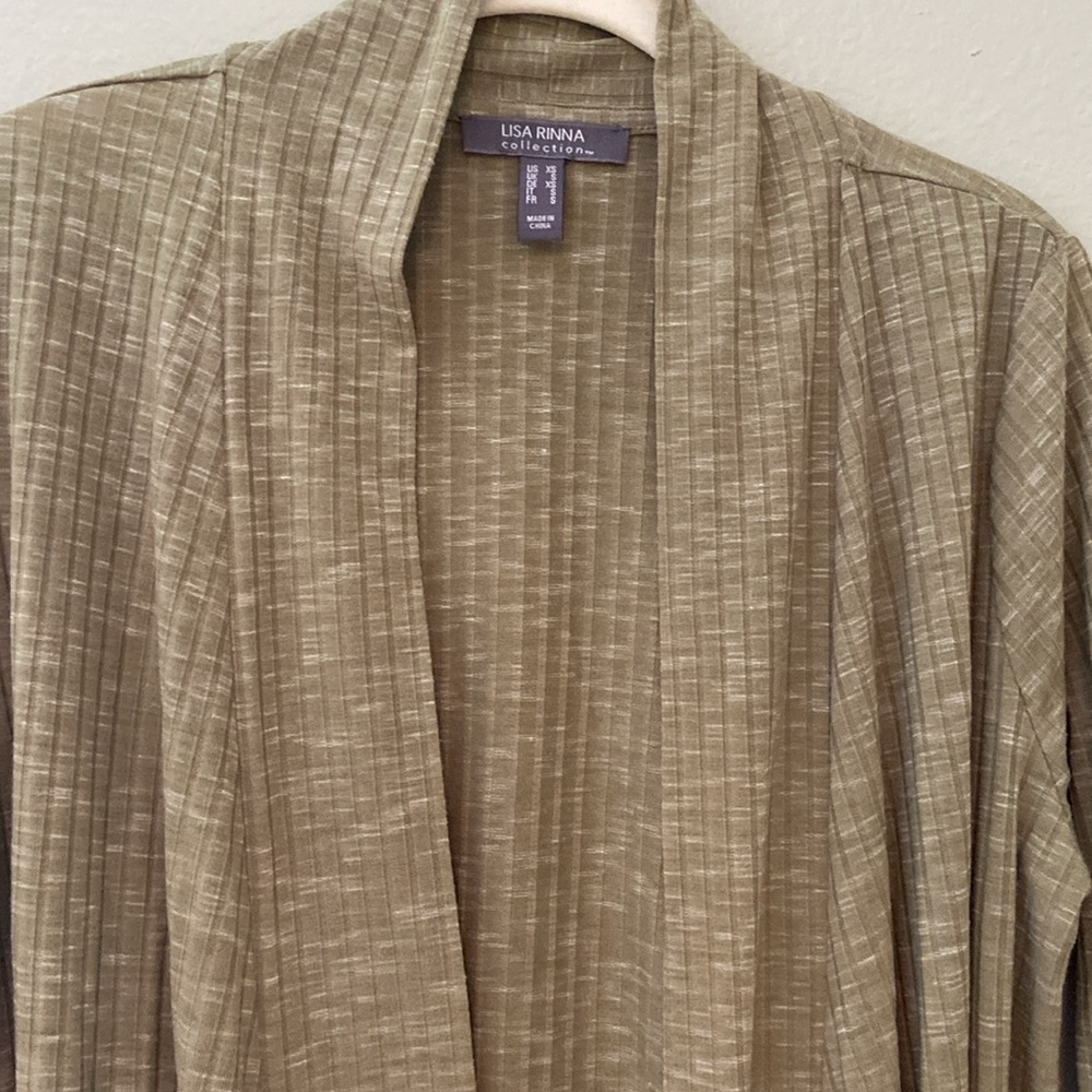 Lisa Rinna Long Sleeve Lightweight Green Heathered Open Cardigan with Pockets - Picture 2 of 11